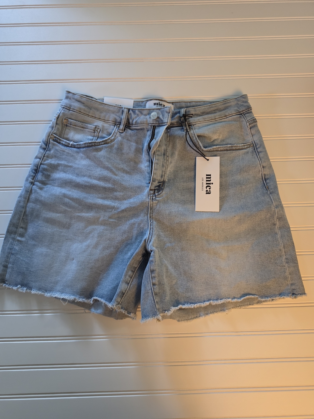 Mica Light Blue Denim Frayed Hem Women's Shorts